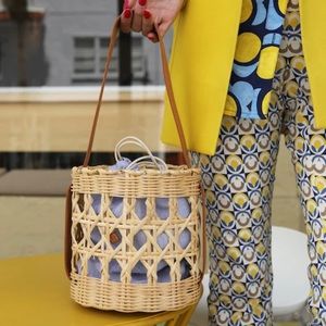 J. McLaughlin Evelynn Wicker Bucket Bag with Stripe Insert